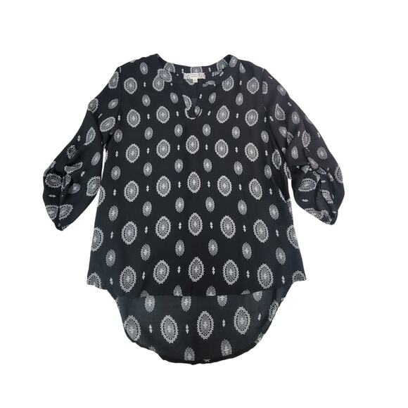 Pink Republic Large Long Sleeve Black/White Medallion Print - Picture 1 of 6